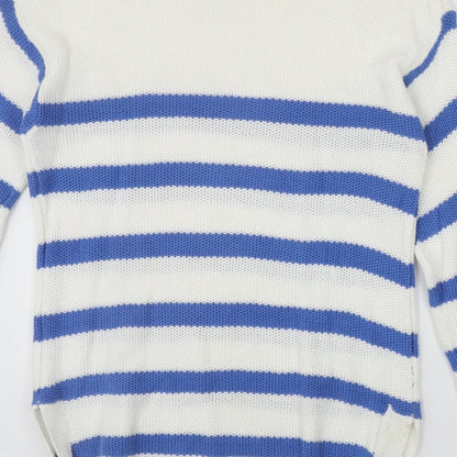 First Avenue Womens Ivory Round Neck Striped Cotton Pullover Jumper Size S