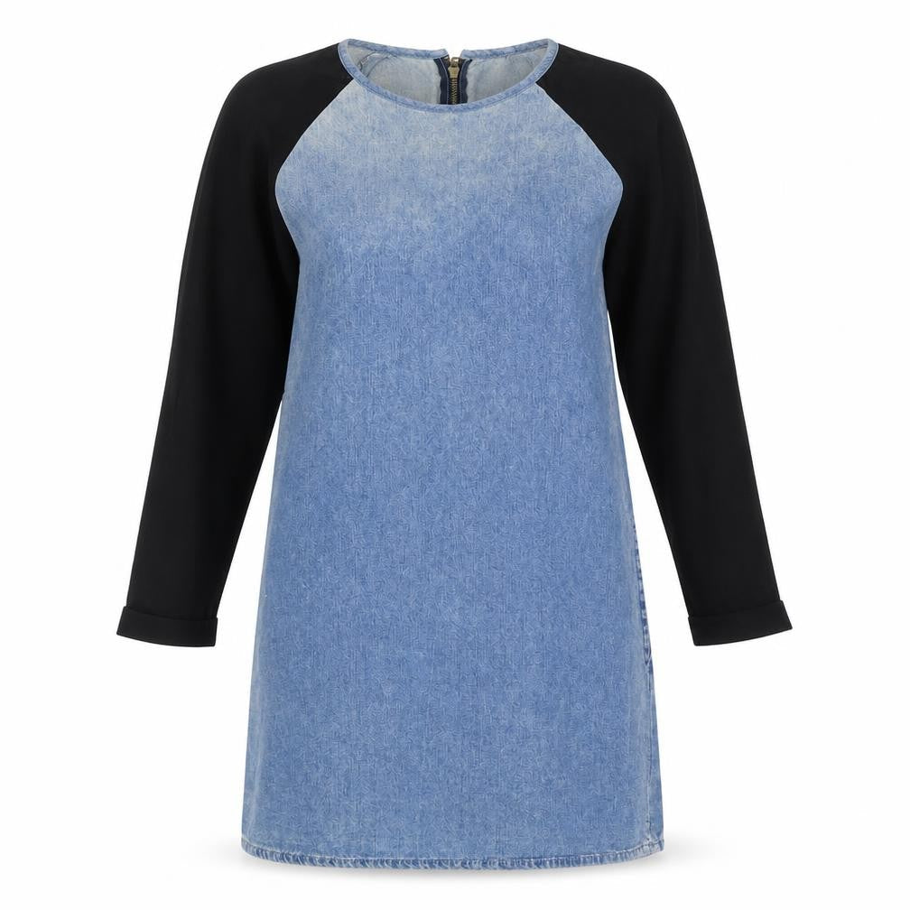 Topshop Womens Blue Cotton Shift Size 8 Round Neck Zip