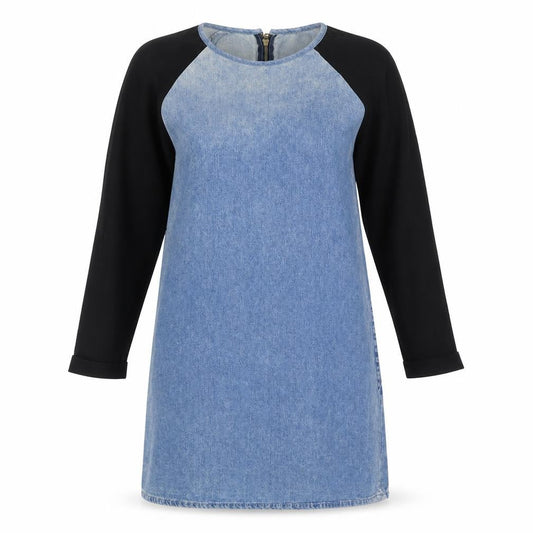 Topshop Womens Blue Cotton Shift Size 8 Round Neck Zip