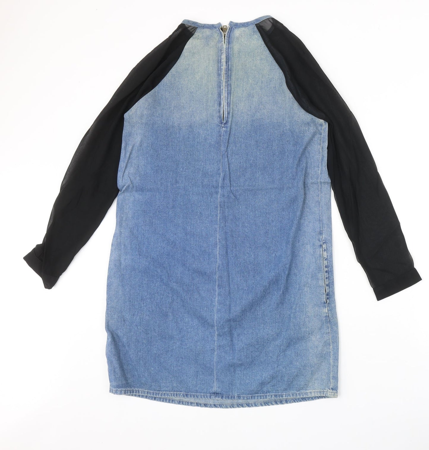 Topshop Womens Blue Cotton Shift Size 8 Round Neck Zip