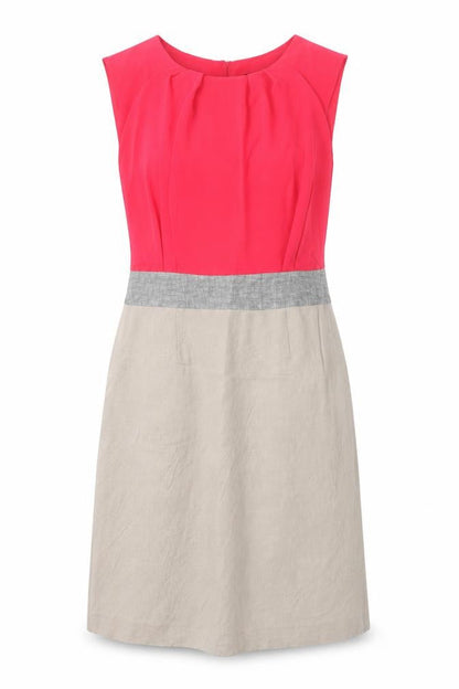 Papaya Womens Pink Colourblock Polyester A-Line Size 10 Round Neck Button