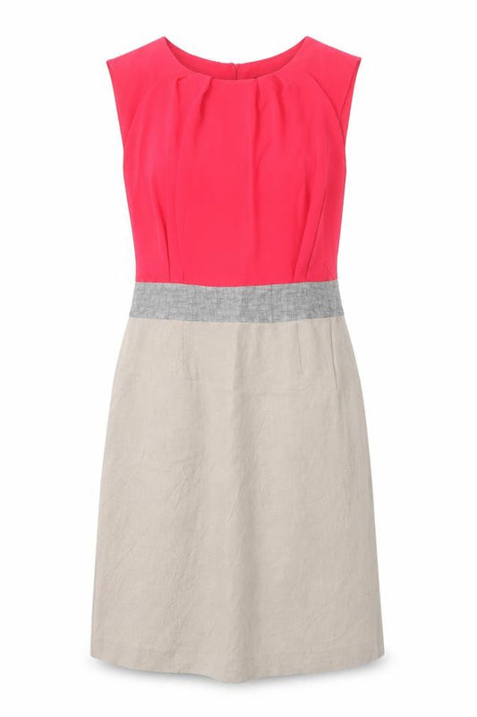 Papaya Womens Pink Colourblock Polyester A-Line Size 10 Round Neck Button