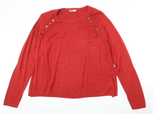 Marks and Spencer Womens Red Round Neck Acrylic Pullover Jumper Size 18