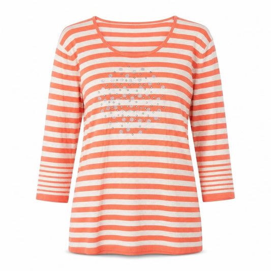 Preworn Womens Orange Scoop Neck Striped Viscose Pullover Jumper Size 14