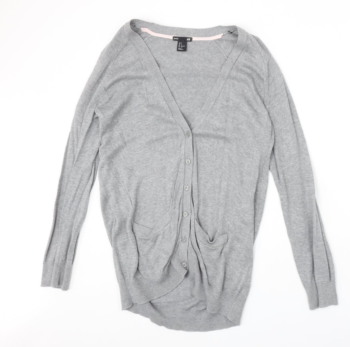 H&M Womens Grey V-Neck Cotton Cardigan Jumper Size S