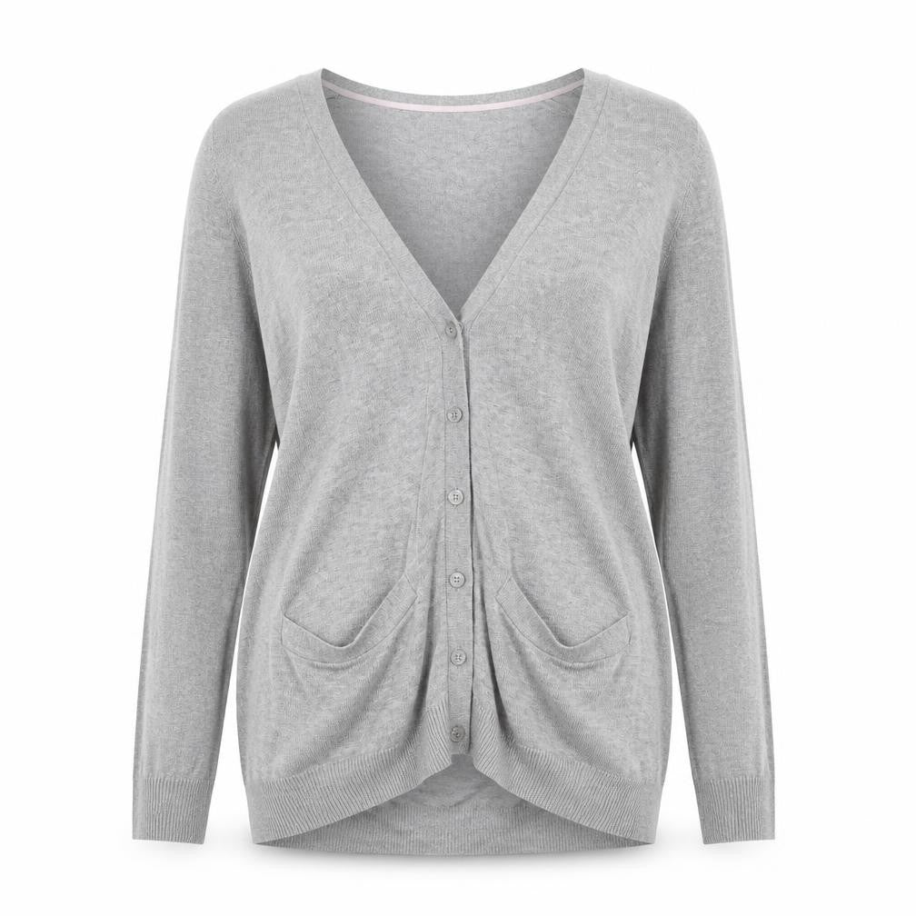 H&M Womens Grey V-Neck Cotton Cardigan Jumper Size S