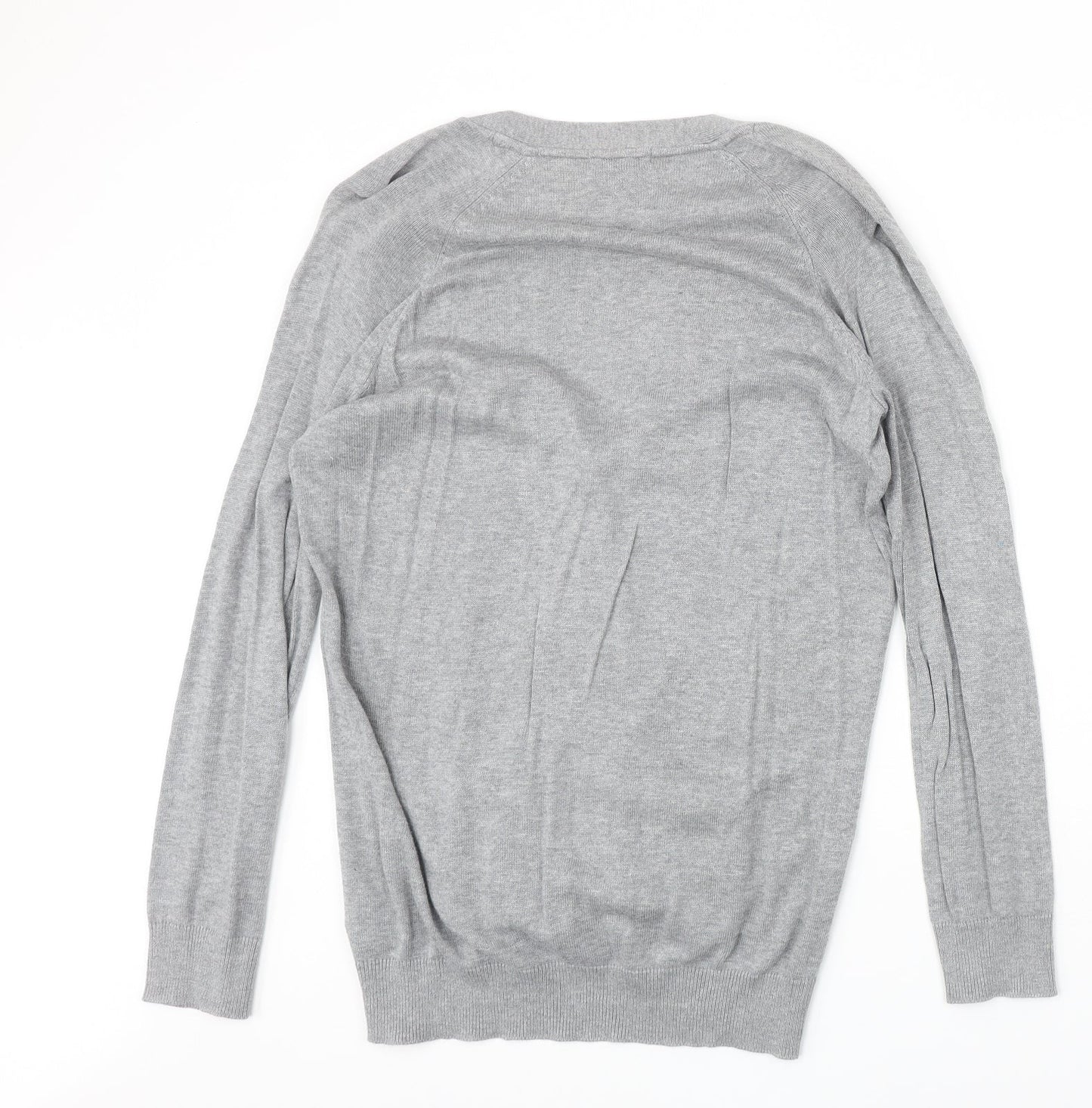 H&M Womens Grey V-Neck Cotton Cardigan Jumper Size S