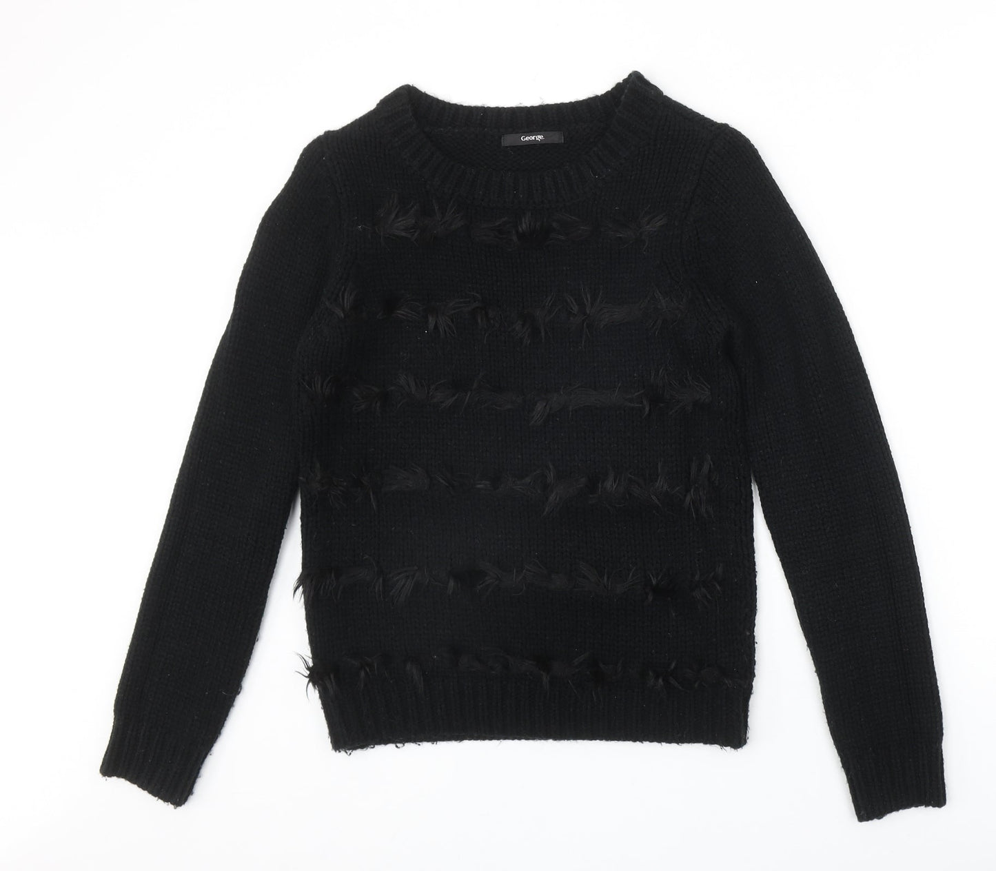 George Womens Black Round Neck Acrylic Pullover Jumper Size 8