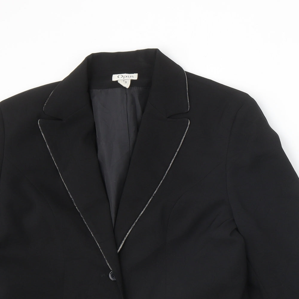 OPUS Womens Black Polyester Jacket Blazer Size 14