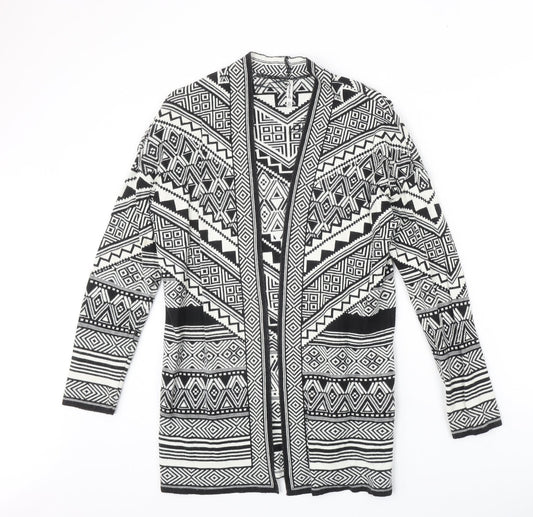 Stradivarius Womens Black V-Neck Geometric Acrylic Cardigan Jumper Size S