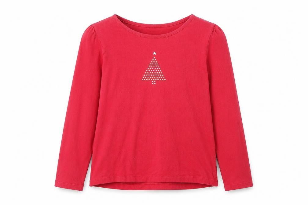 Circo Girls Pink 100% Cotton Basic T-Shirt Size M Round Neck Pullover - Christmas Tree