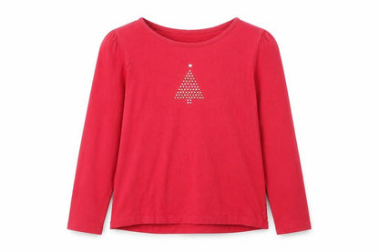 Circo Girls Pink 100% Cotton Basic T-Shirt Size M Round Neck Pullover - Christmas Tree