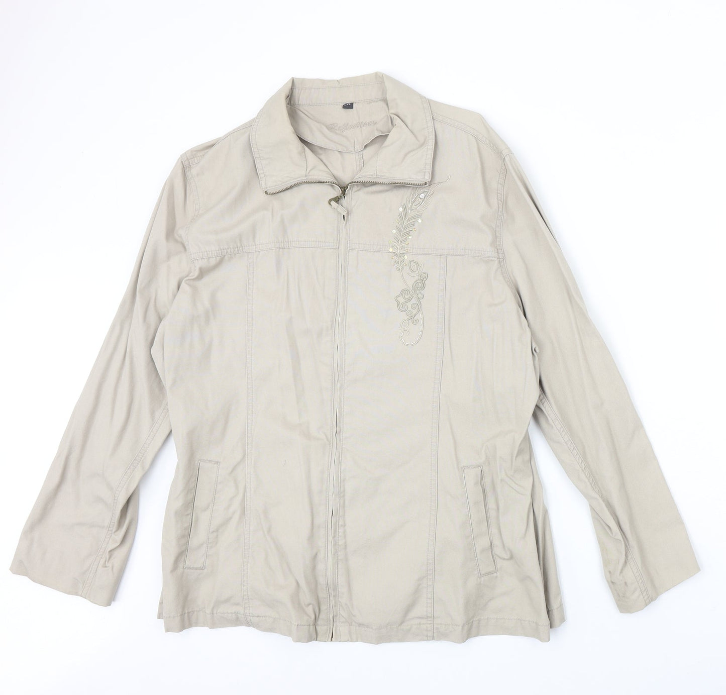 Reflections Womens Beige Jacket Size XL Zip - Feather