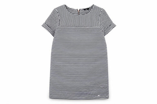 F&F Womens Blue Striped Polyester T-Shirt Dress Size 10 Round Neck Zip