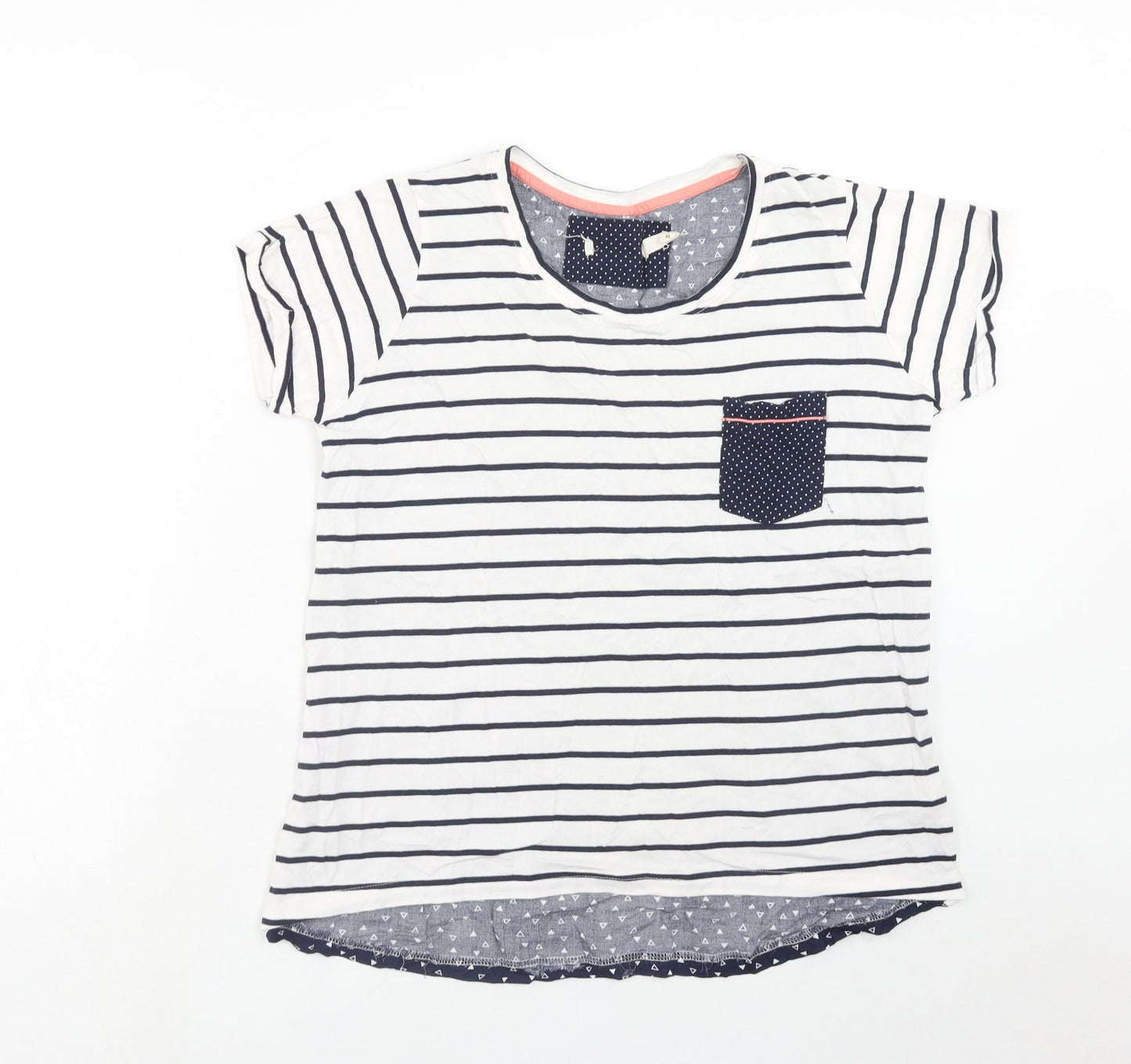 Preworn Womens Blue Striped Cotton Basic T-Shirt Size M Round Neck