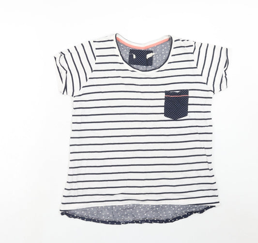 Preworn Womens Blue Striped Cotton Basic T-Shirt Size M Round Neck