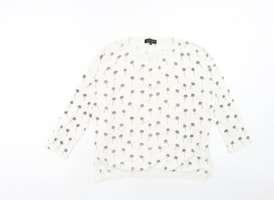New Look Womens White Round Neck Geometric Acrylic Pullover Jumper Size 8 - Palm Tree