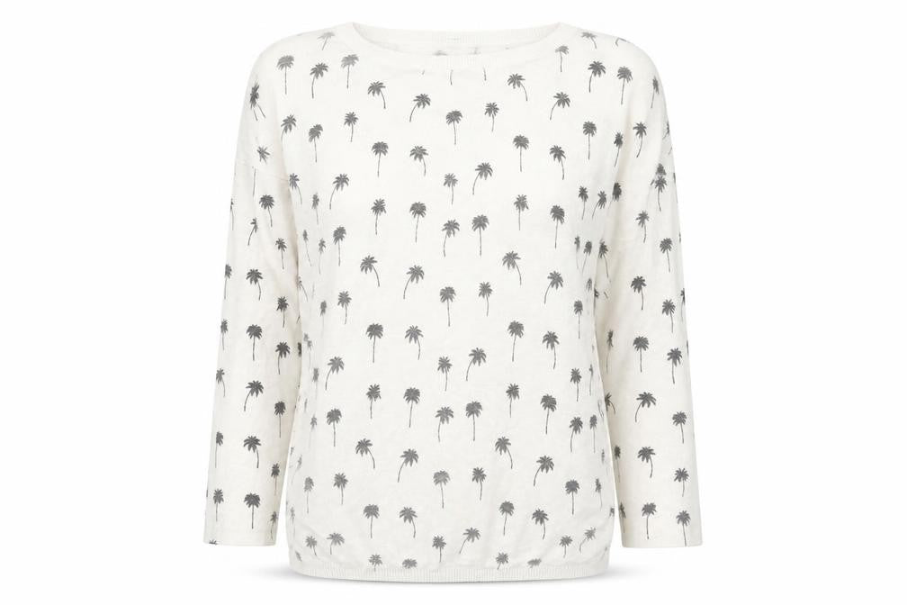 New Look Womens White Round Neck Geometric Acrylic Pullover Jumper Size 8 - Palm Tree