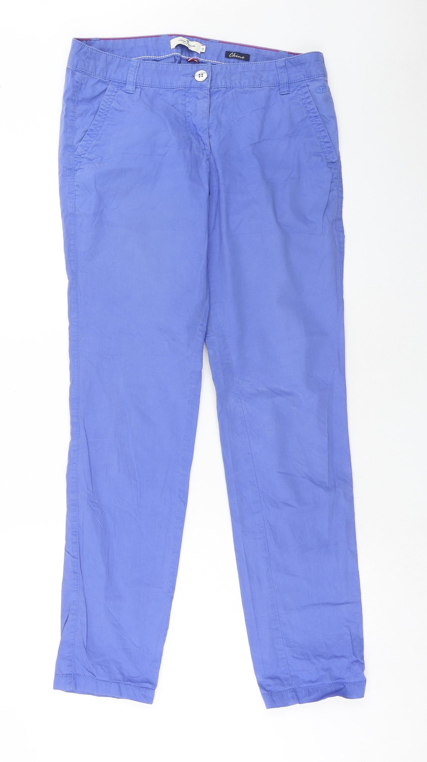 TOM TAILOR Womens Purple Cotton Chino Trousers Size 8 Regular Zip