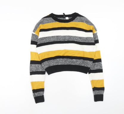 H&M Womens Multicoloured Round Neck Striped Acrylic Pullover Jumper Size S