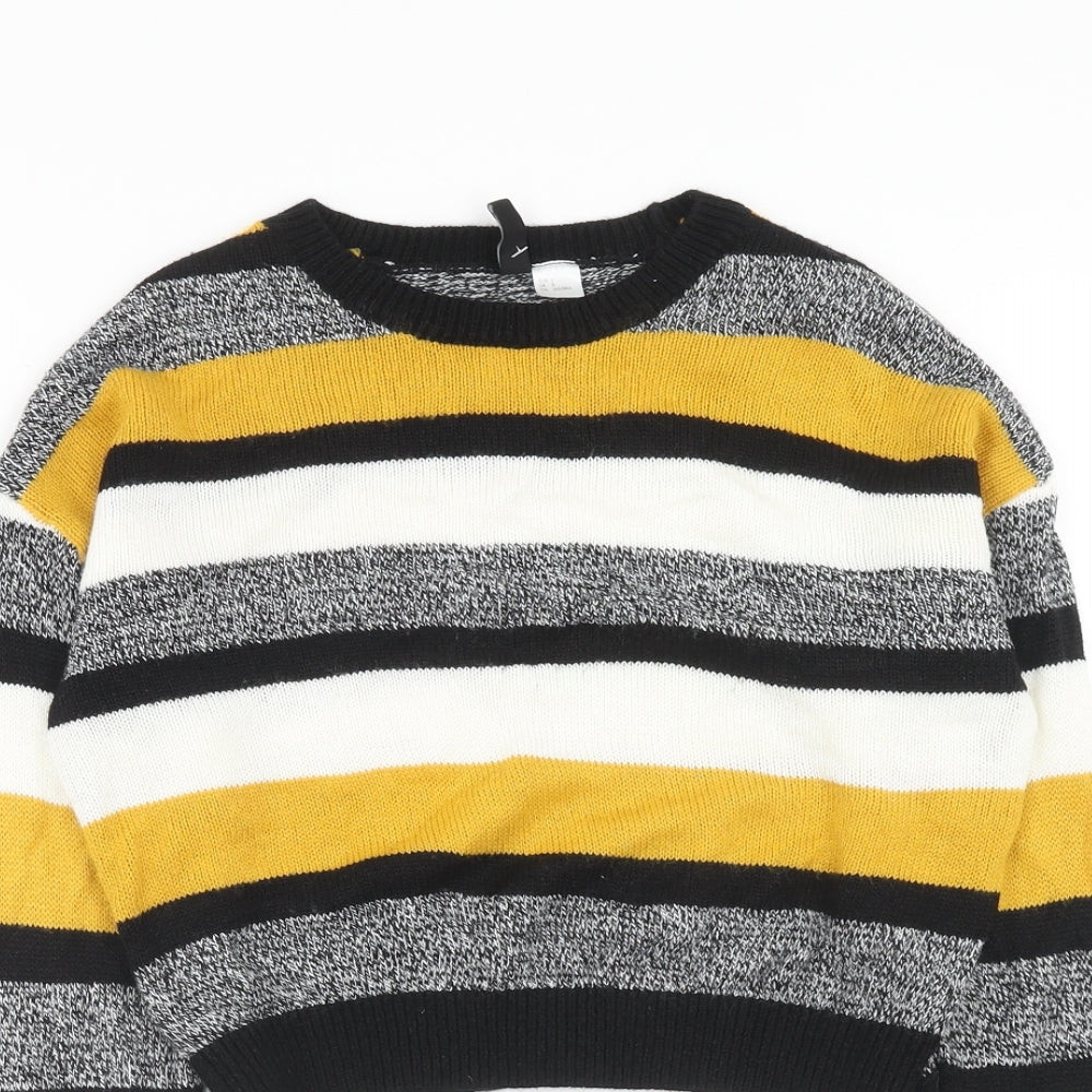 H&M Womens Multicoloured Round Neck Striped Acrylic Pullover Jumper Size S