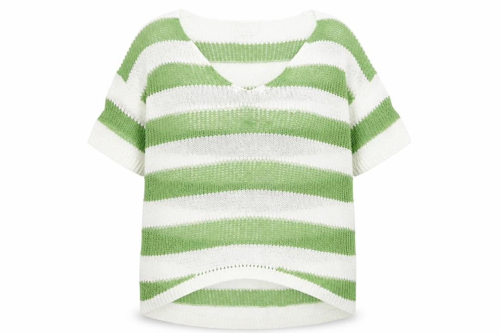 NEXT Womens Green V-Neck Striped Acrylic Pullover Jumper Size 14