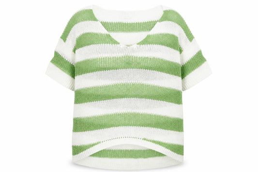 Next Womens Green V-Neck Striped Acrylic Pullover Jumper Size 14