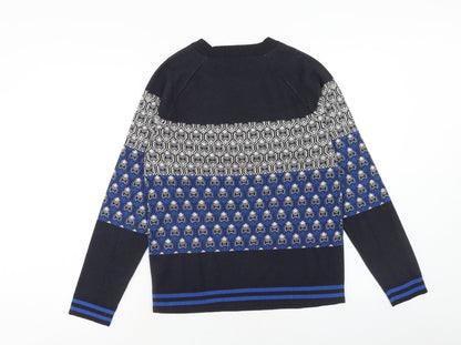Next Mens Blue Round Neck Geometric Polyester Pullover Jumper Size S Long Sleeve