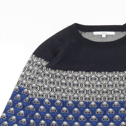Next Mens Blue Round Neck Geometric Polyester Pullover Jumper Size S Long Sleeve