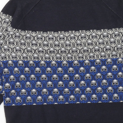 Next Mens Blue Round Neck Geometric Polyester Pullover Jumper Size S Long Sleeve