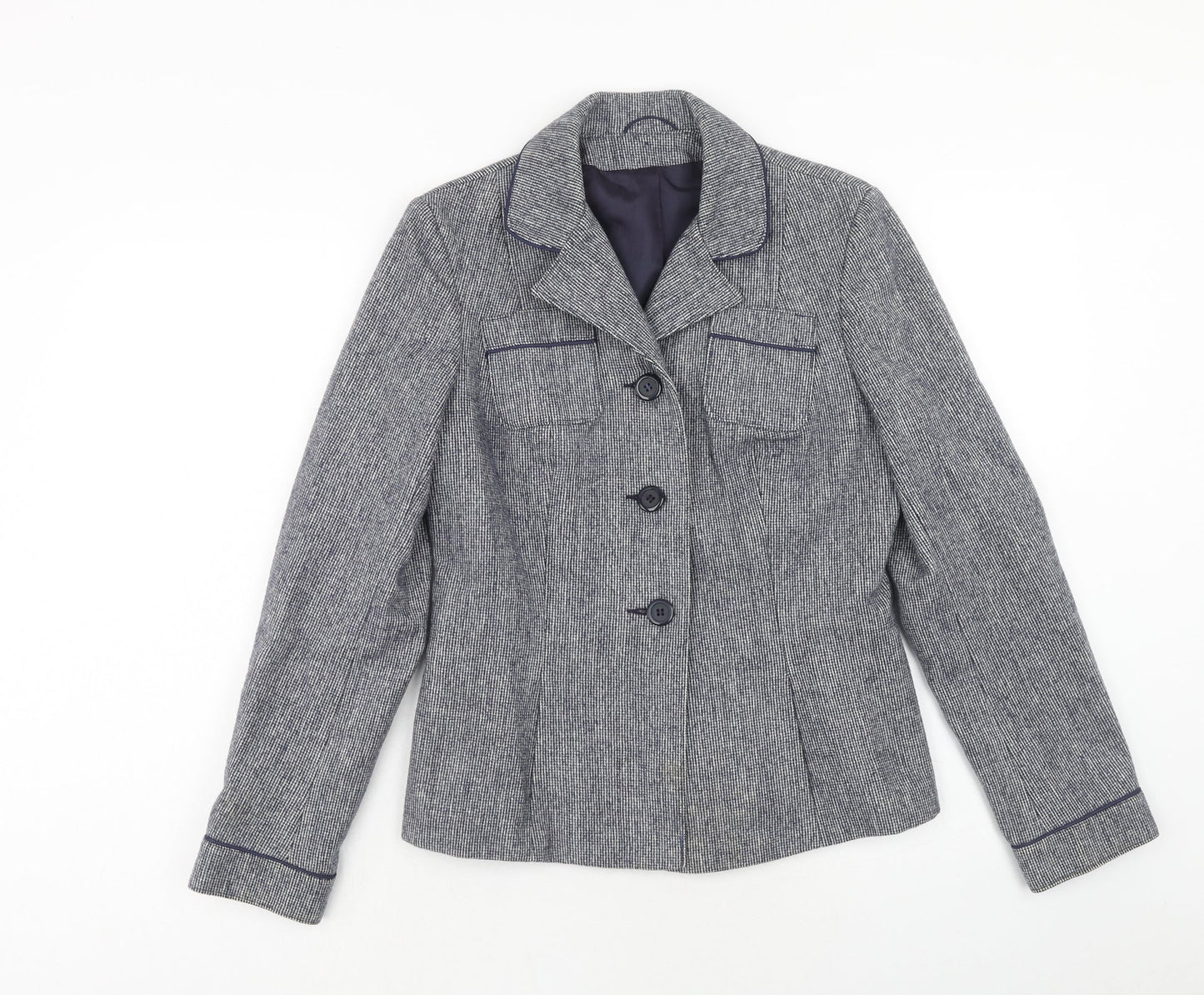 Preworn Womens Blue Check Wool Jacket Blazer Size 12