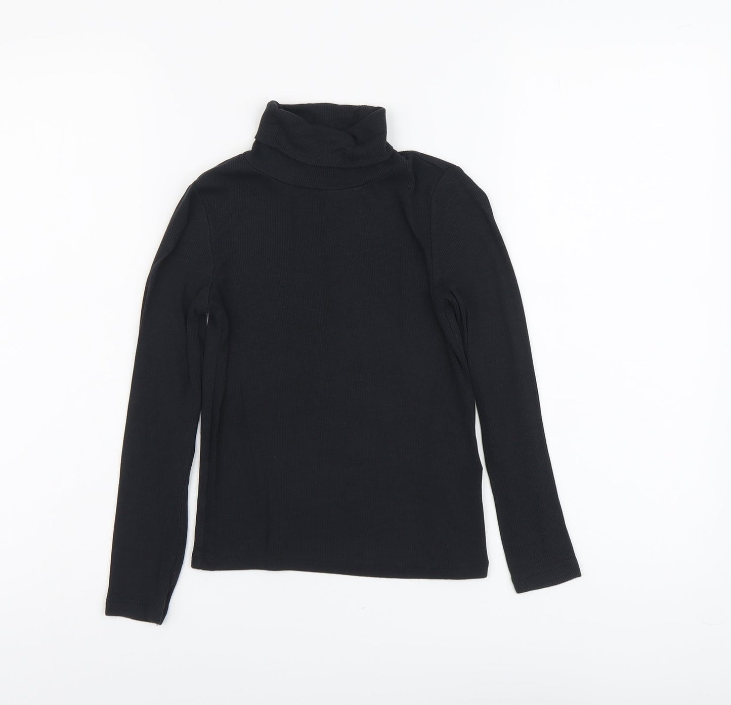 YD Girls Black Viscose Basic T-Shirt Size 9-10 Years Roll Neck Pullover
