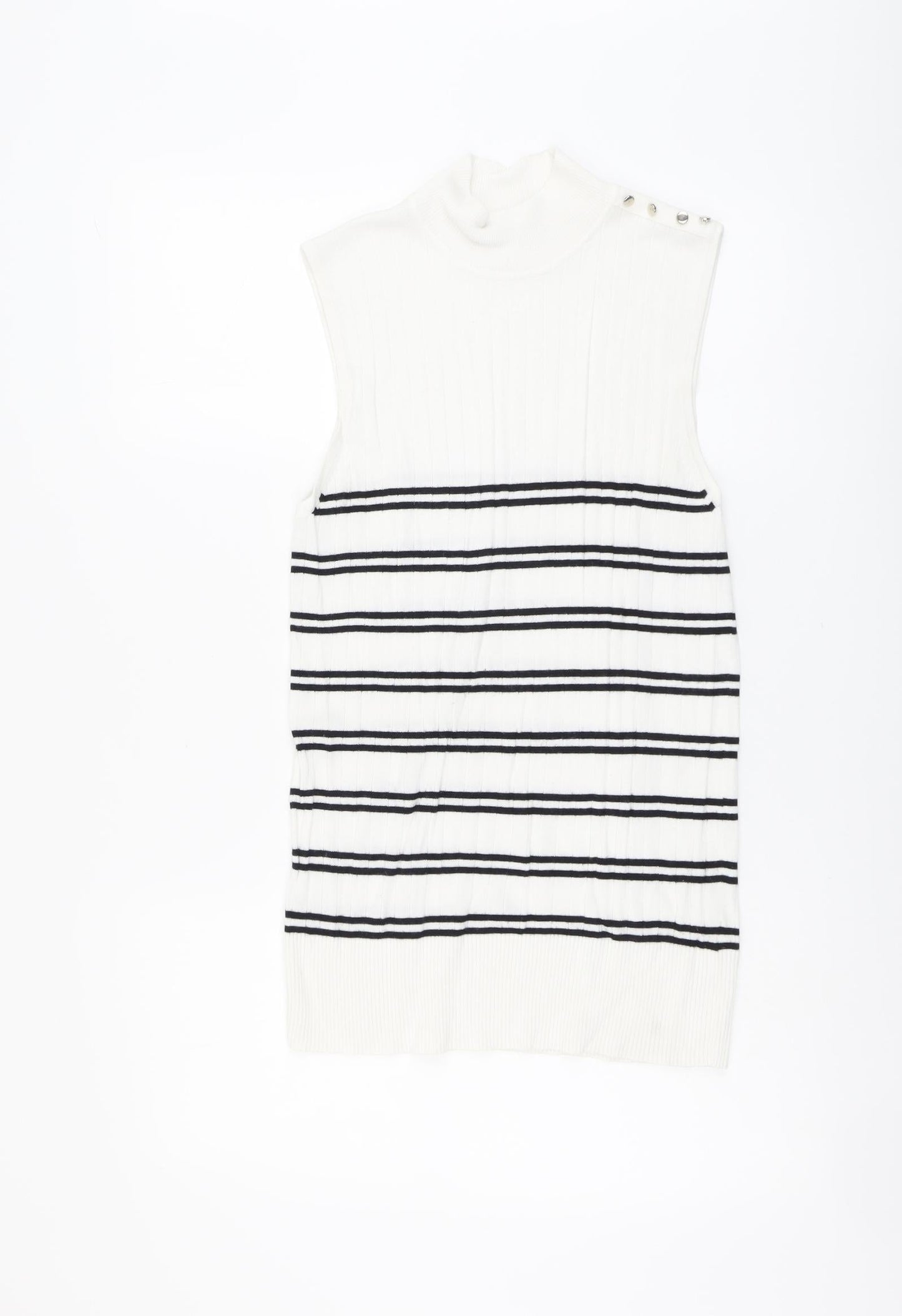 F&F Womens White Striped Viscose Basic Blouse Size 14 Mock Neck