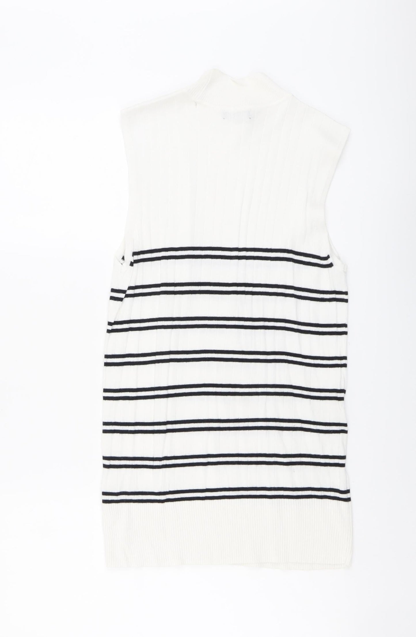 F&F Womens White Striped Viscose Basic Blouse Size 14 Mock Neck