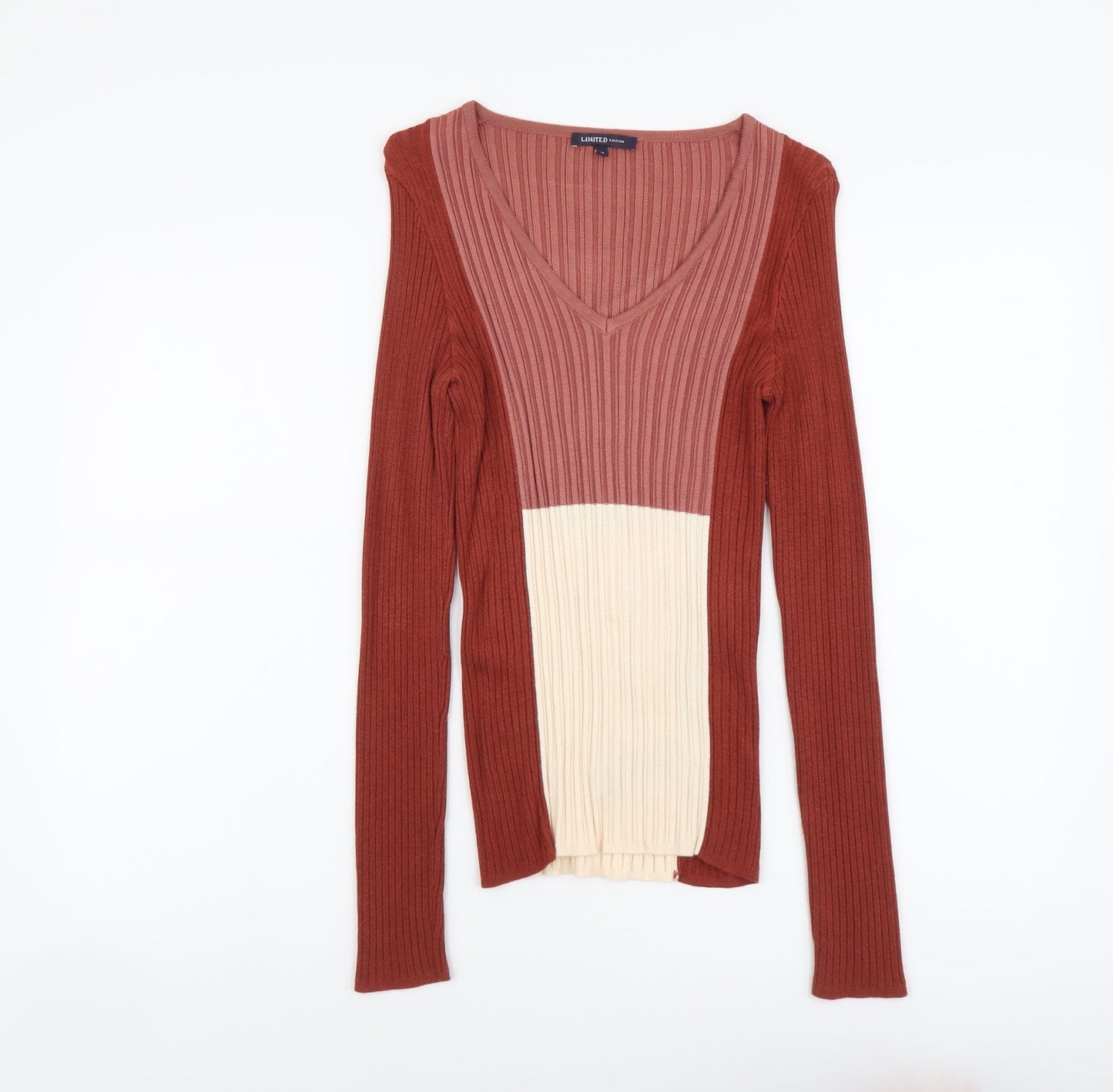 Marks and Spencer Womens Multicoloured V-Neck Viscose Pullover Jumper Size 10 - Colourblock