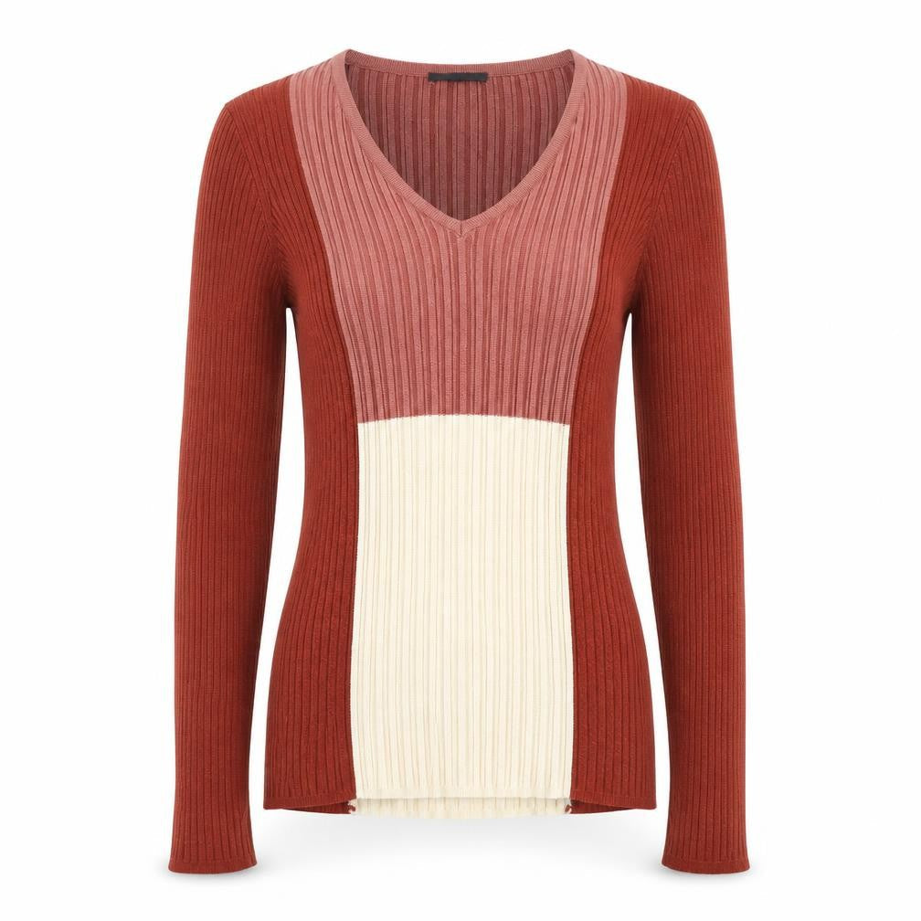 Marks & Spencer Womens Multicoloured V-Neck Viscose Pullover Jumper Size 10 - Colourblock
