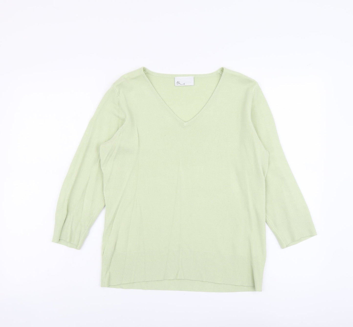 BHS Womens Green V-Neck Acrylic Pullover Jumper Size 14