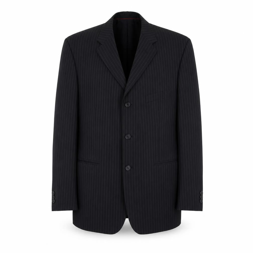 Jeanne Pierre Mens Black Striped Polyester Jacket Suit Jacket Size L Regular