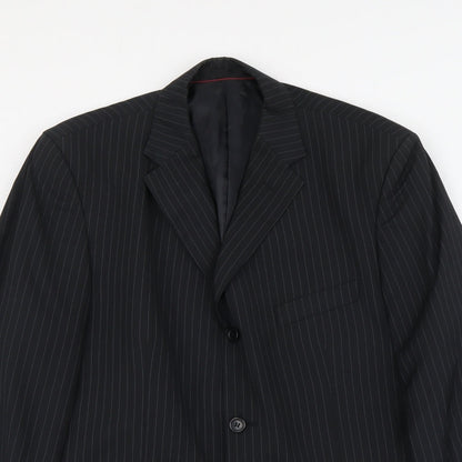 Jeanne Pierre Mens Black Striped Polyester Jacket Suit Jacket Size L Regular