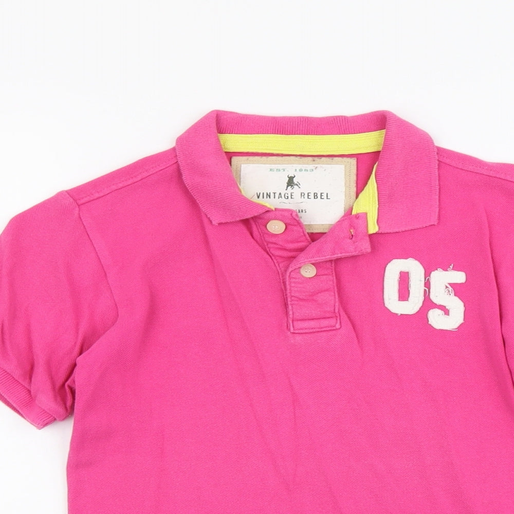 Vintage Rebel Boys Pink Cotton Basic Polo Size 9-10 Years Collared Button
