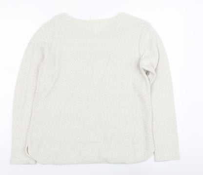 H&M Womens Beige Boat Neck Acrylic Pullover Jumper Size S