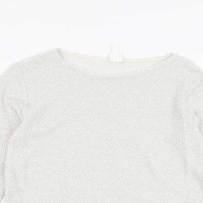 H&M Womens Beige Boat Neck Acrylic Pullover Jumper Size S