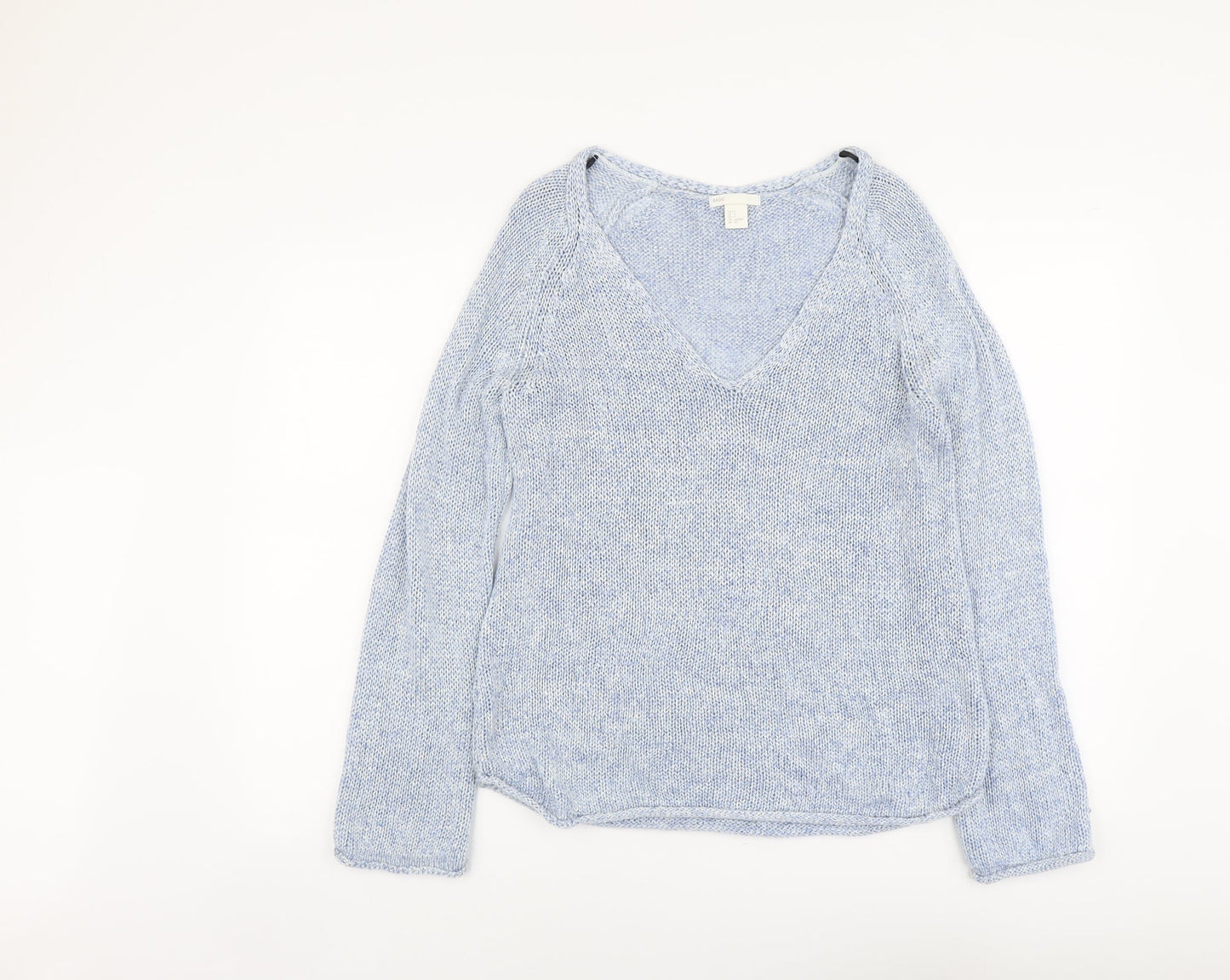H&M Womens Blue V-Neck Acrylic Pullover Jumper Size S
