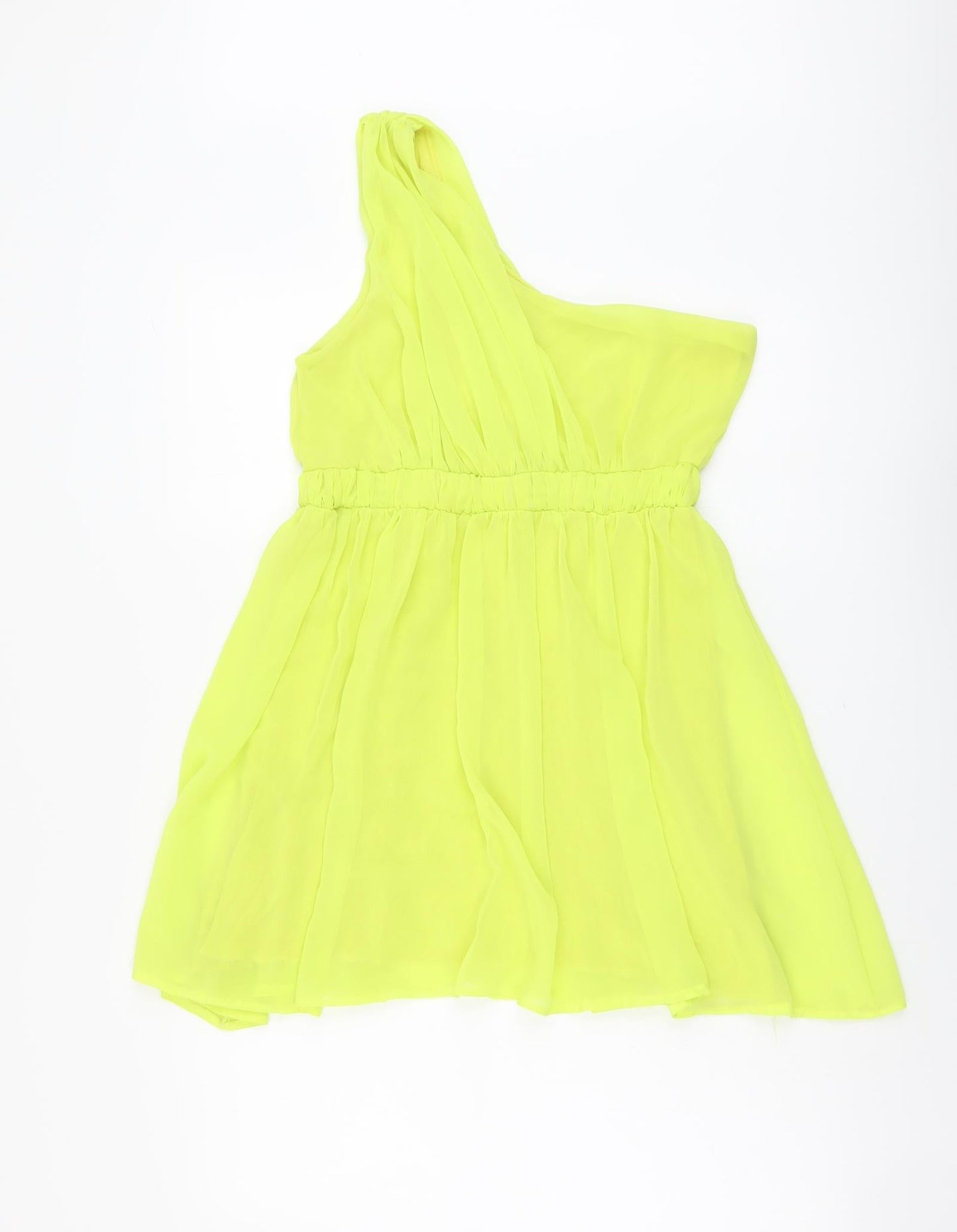 Ribbron Womens Green Polyester Basic Blouse Size 12 One Shoulder
