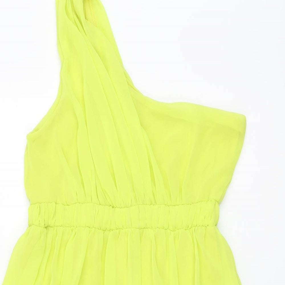 Ribbron Womens Green Polyester Basic Blouse Size 12 One Shoulder