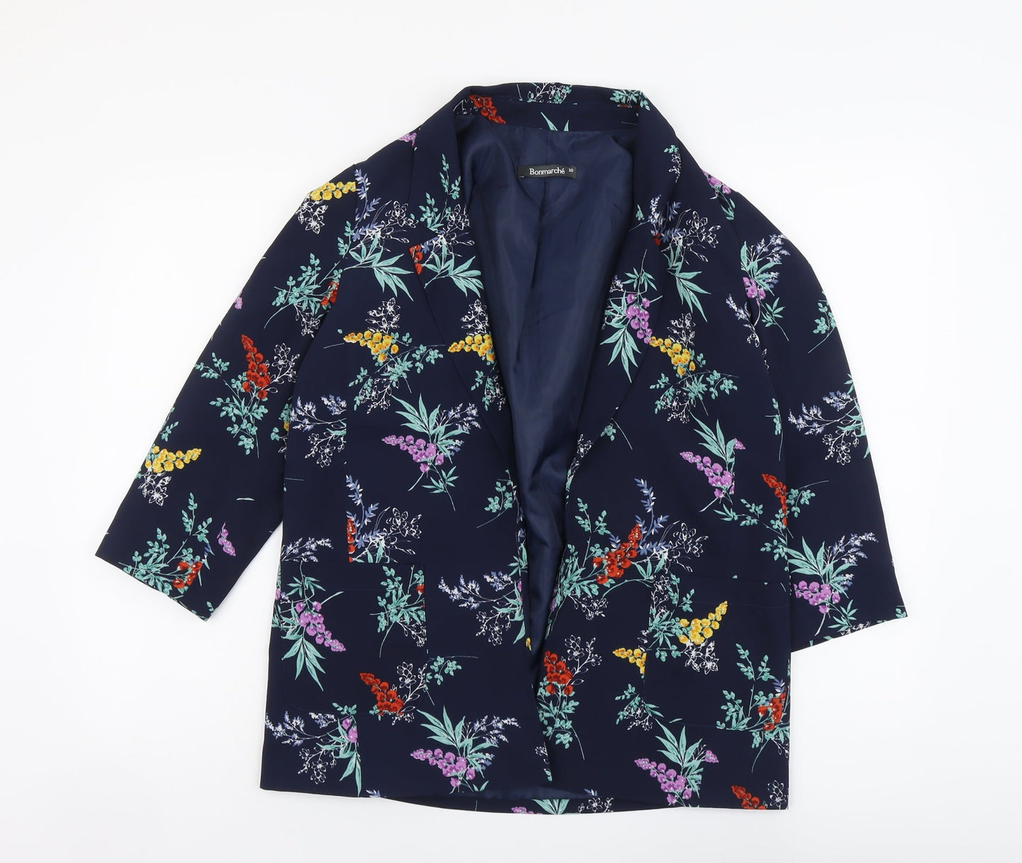 Bonmarché Womens Blue Geometric Jacket Blazer Size 10 Hook & Eye