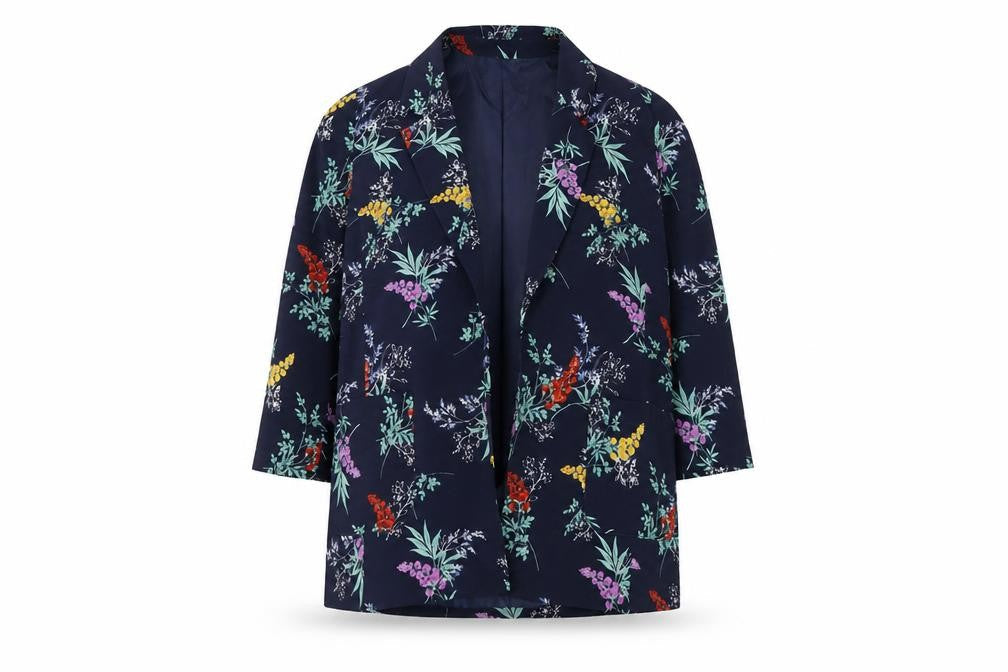 Bonmarché Womens Blue Geometric Jacket Blazer Size 10 Hook & Eye