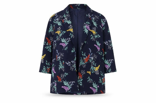 Bonmarché Womens Blue Geometric Jacket Blazer Size 10 Hook & Eye