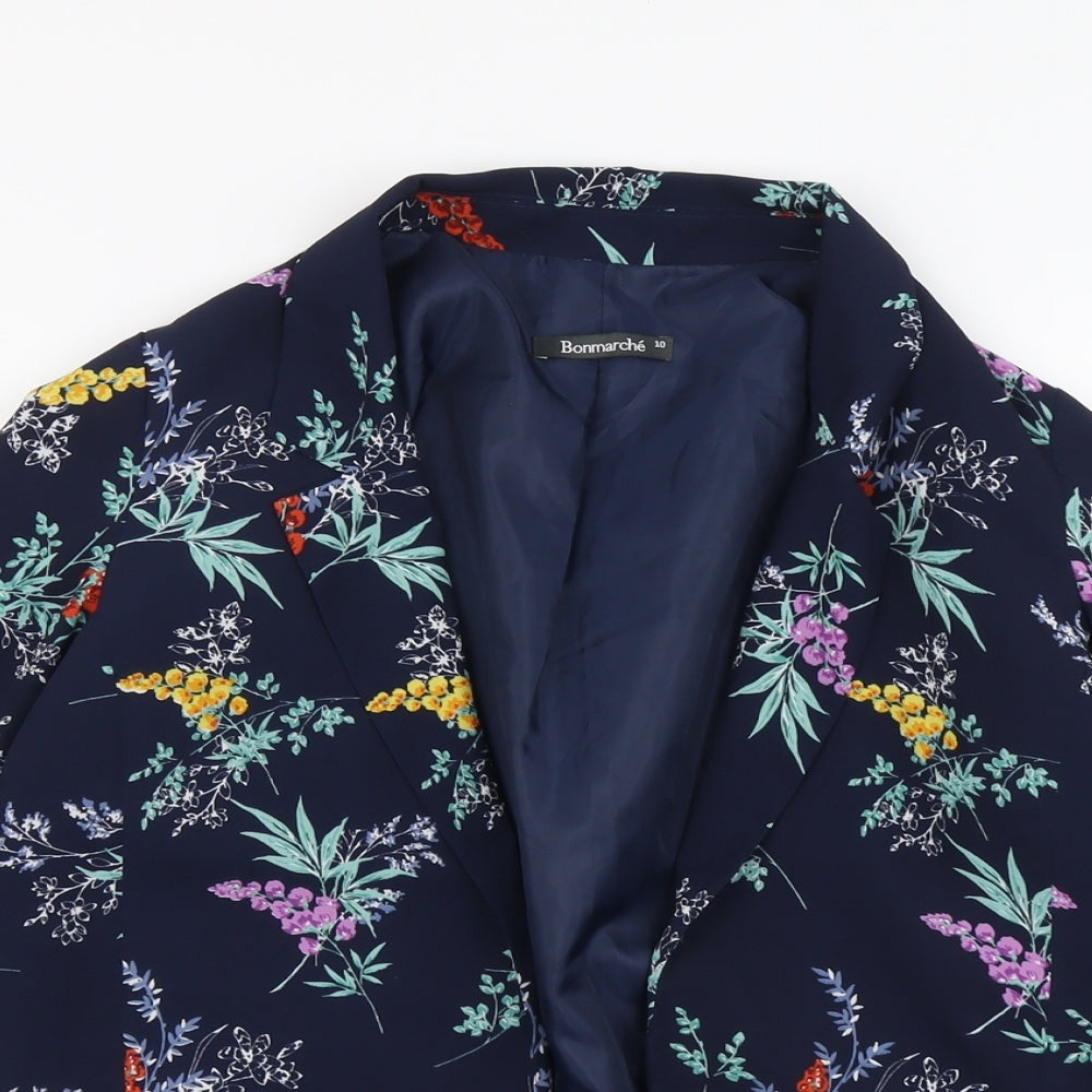 Bonmarché Womens Blue Geometric Jacket Blazer Size 10 Hook & Eye