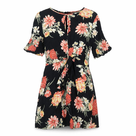 Miss Selfridge Womens Black Floral Polyester Fit & Flare Size 12 Round Neck Zip